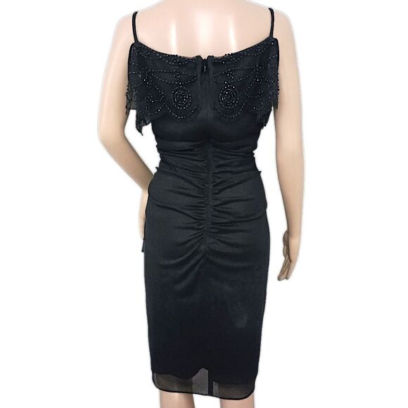 Witchy Sheer Overlay Dress Sz 16 XL Black Beaded Ruched Draped Whimsigoth Fairy. - Picture 5 of 16